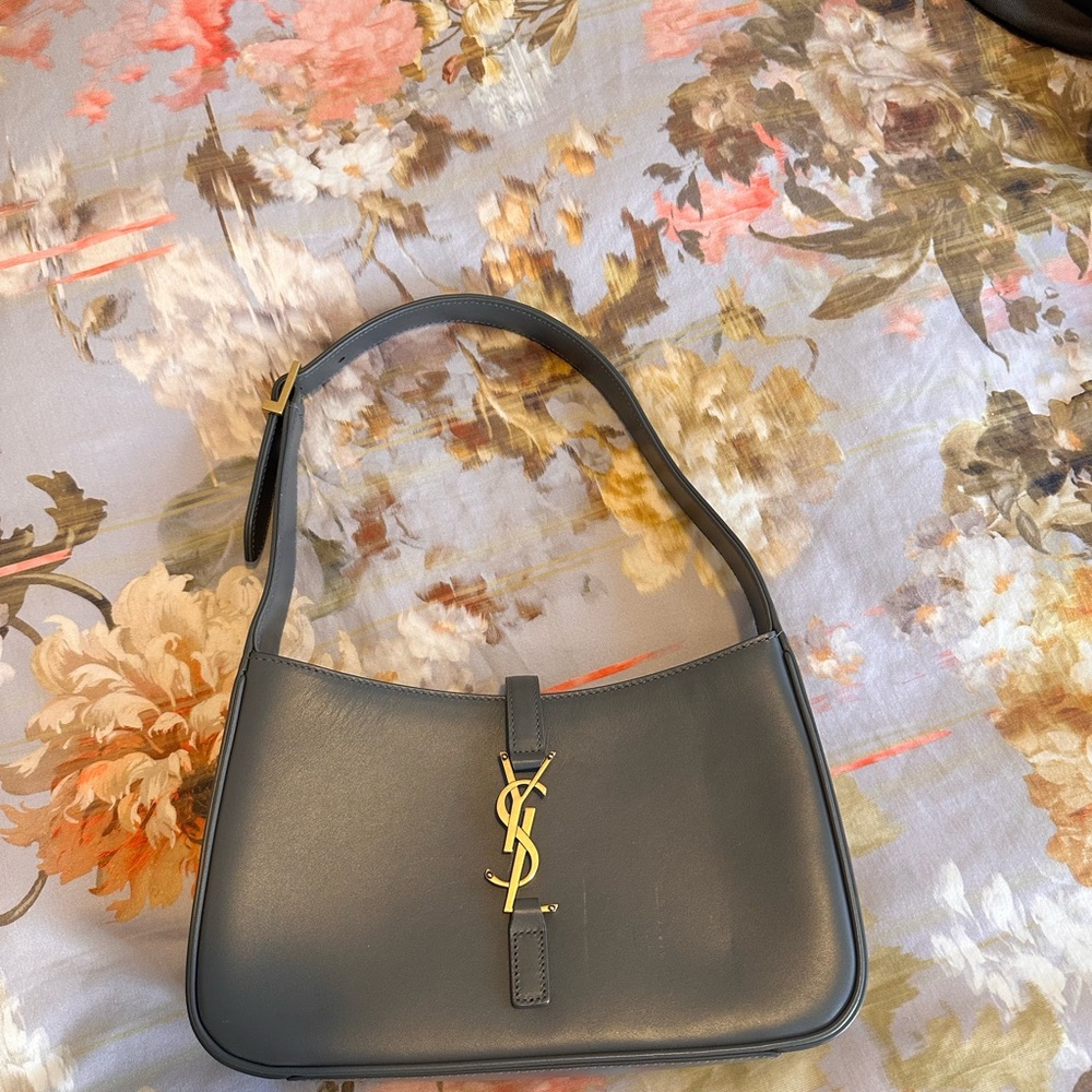 YSL Gray Leather Shoulder Bag